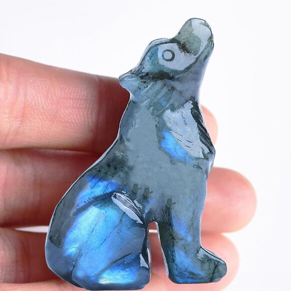 2.1 Inch Labradorite Obsidian Wolf Healing Crystal Stone Energy Gemstones Statue - Picture 4 of 6
